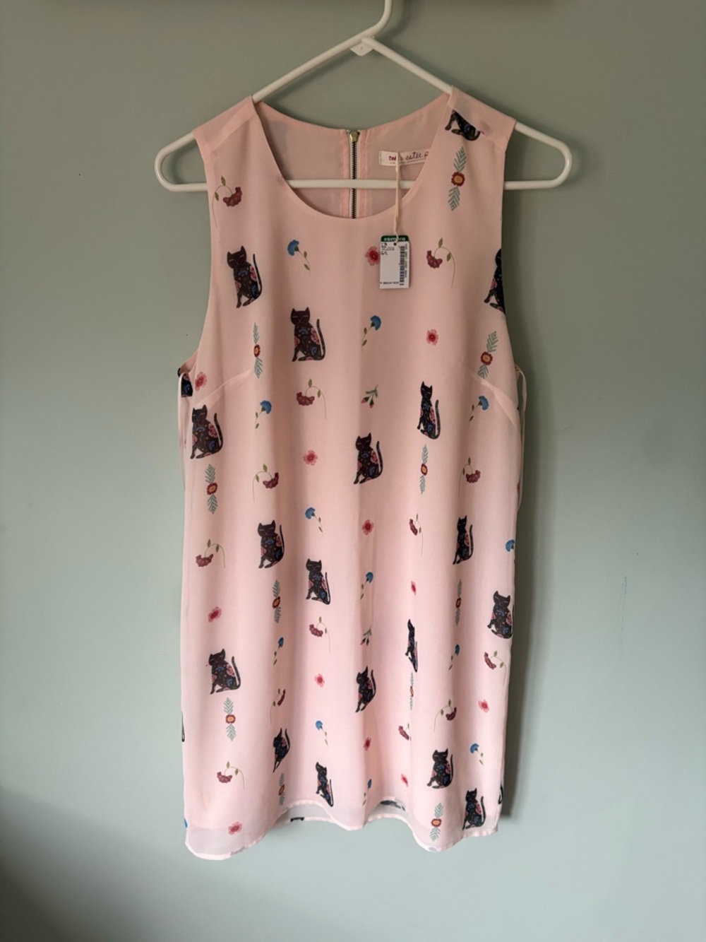 Simons Light Pink Shift Dress with Cat Print - Picture 1 of 5